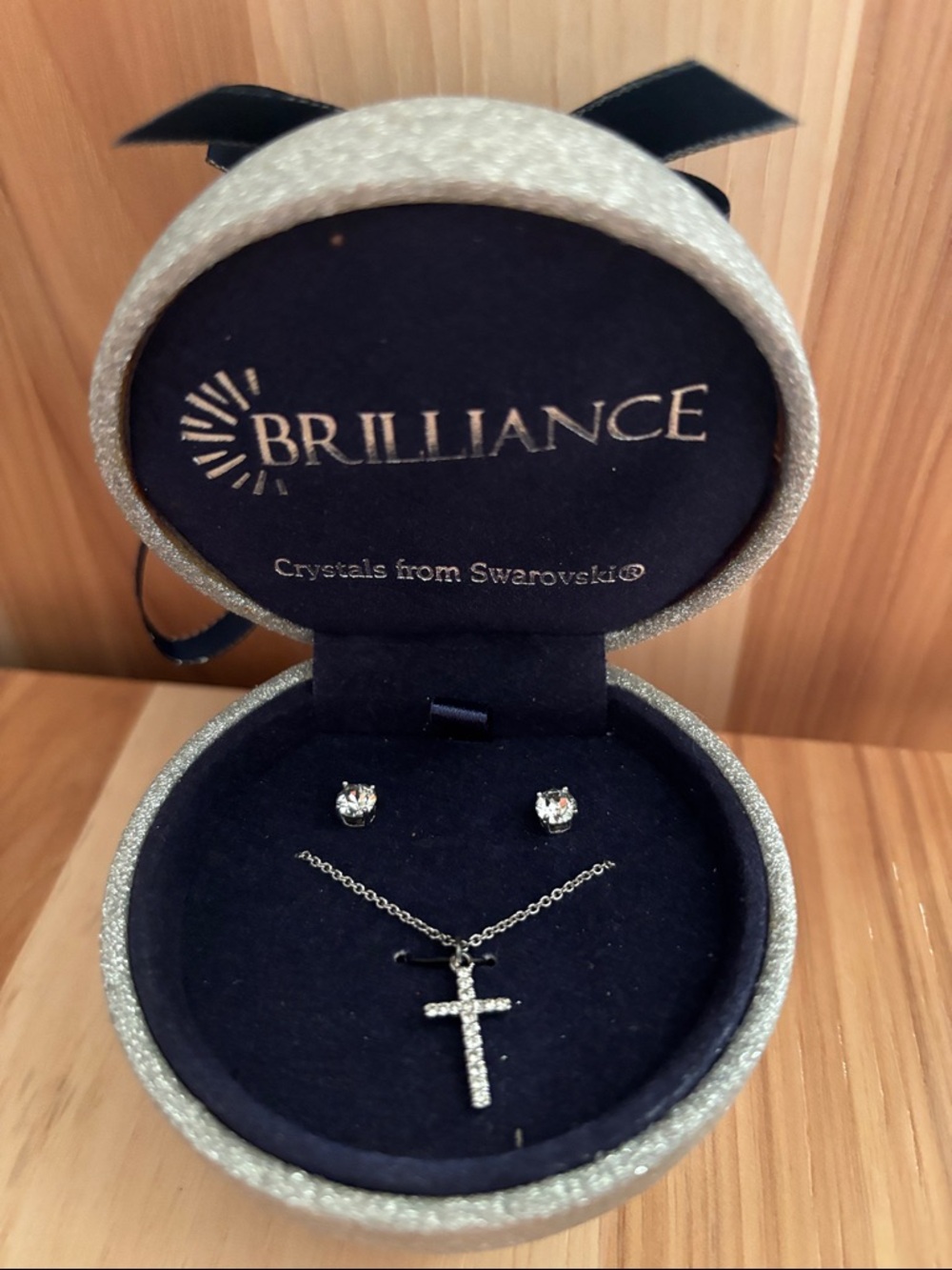 Kohl's Brilliance Silver-Tone Crystal Cross Necklace with Clear Crystal Studs